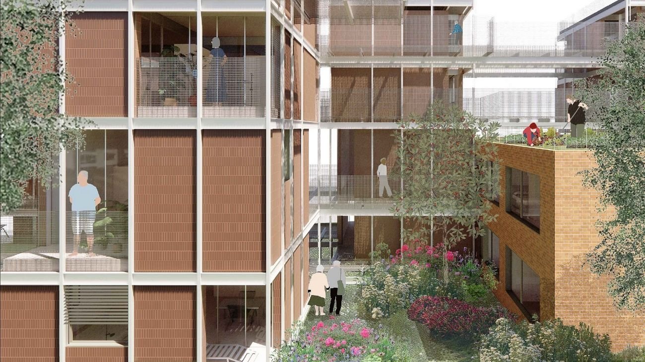 Ilustración del proyecto ganador de viviendas adaptadas para mayores en Fuenlabrada